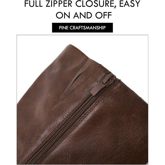 Women's Chocolate Ermonn Mid Knee High Chunky Heel Slouchy Buckle Winter Shoes - Picture 4 of 6